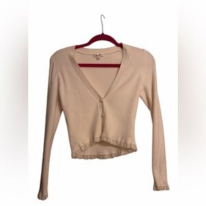 For love and Lemons Cream Ribbed Cardigan with Lace Trim
